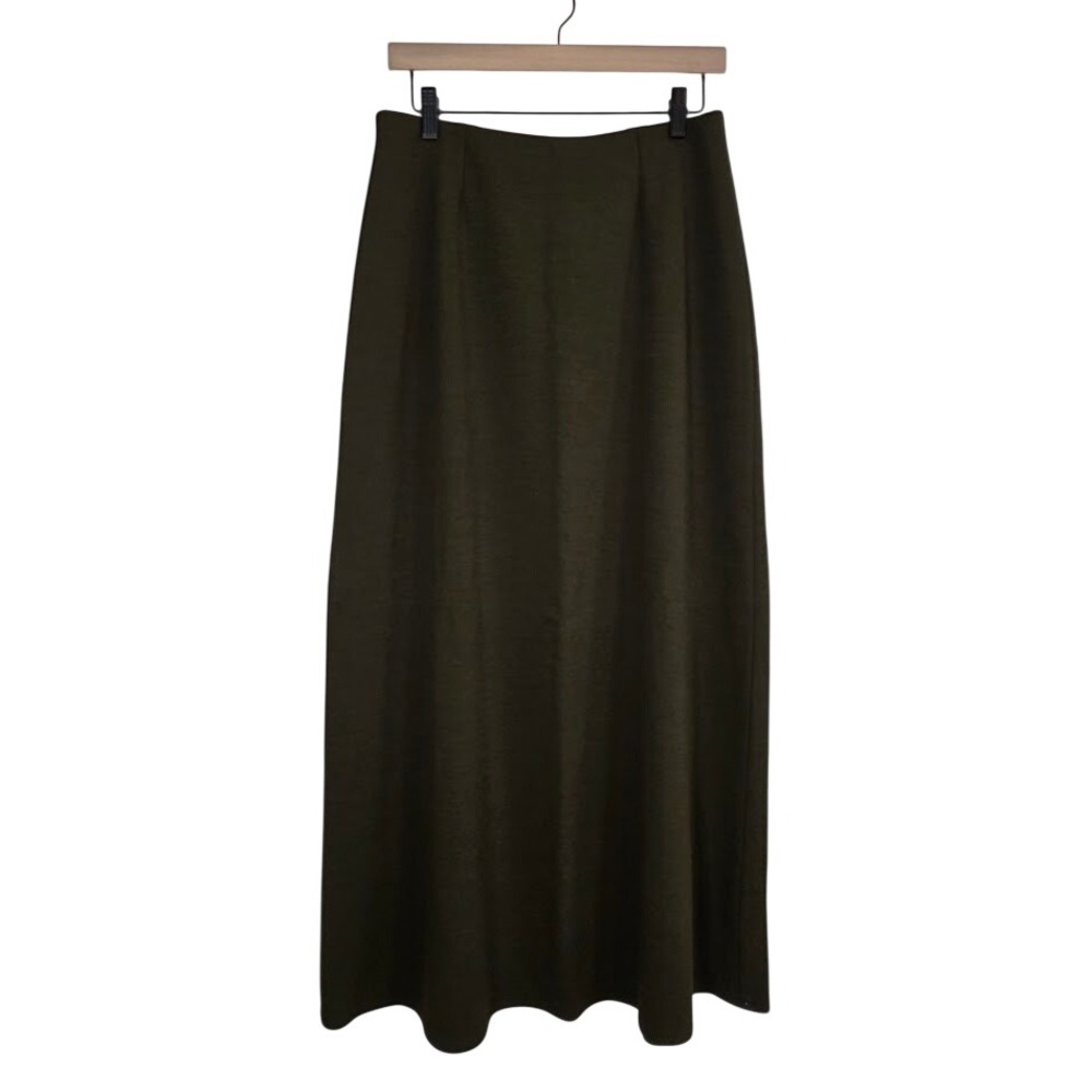 Eileen Fisher Women's M Maxi Skirt Olive Green Italian Wool Viscose Made in USA